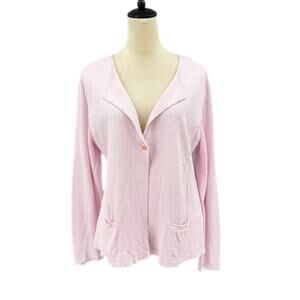 Eileen Fisher Light Pink Linen Blend Knit Button Balletcore Lightweight Cardigan